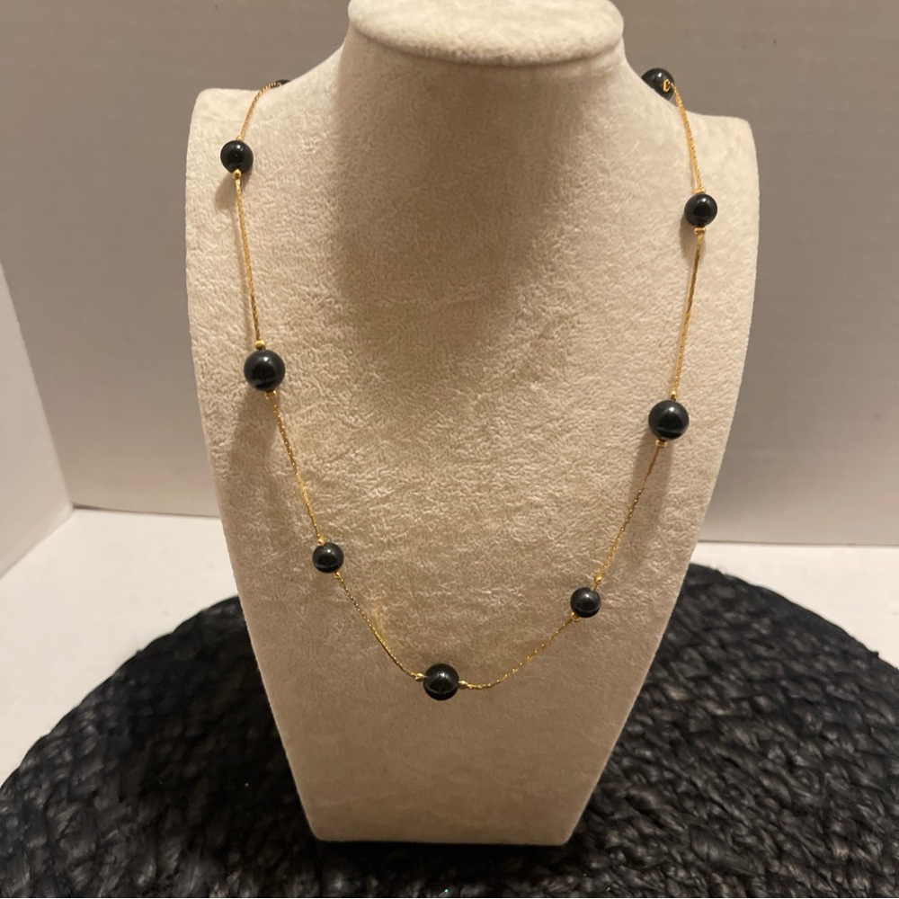 Vintage Trifari Gold tone Chain Necklace with Black Bead Accents 24” - Picture 5 of 8